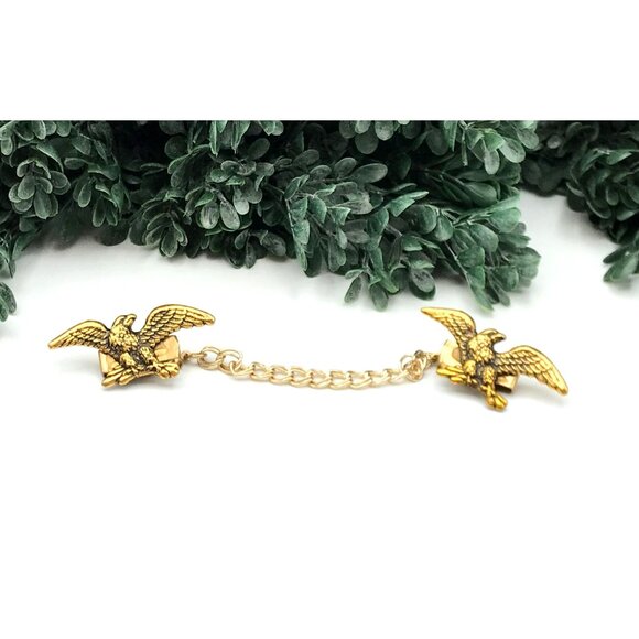 Vintage Gold-Tone Eagle Design Collar Chain Clip For Men & Women Patriotic State - Picture 5 of 8